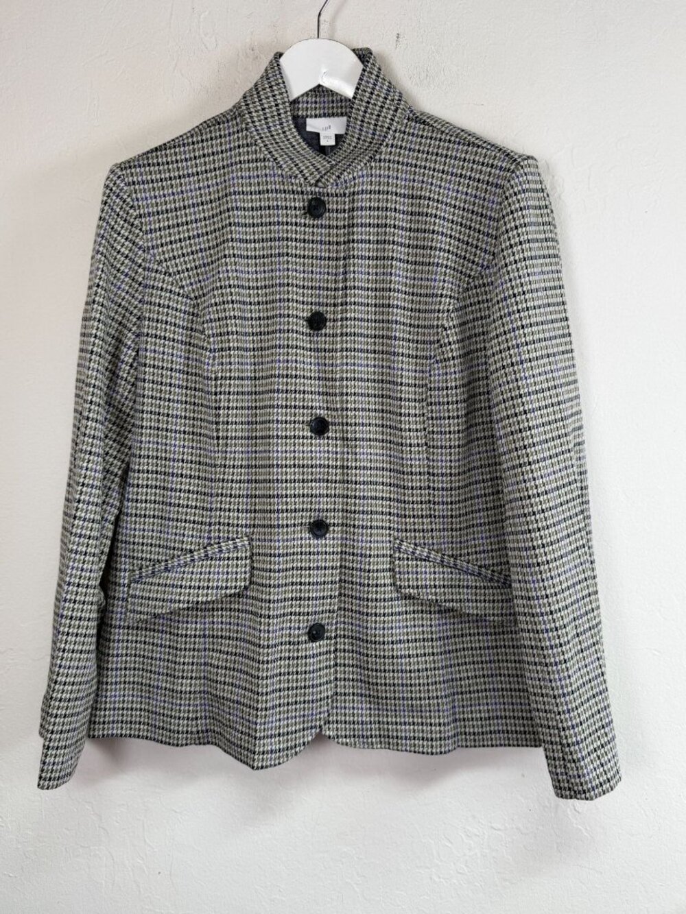 J.Jill Women's Large Barley Multi Houndstooth Plaid Button Front Jacket New